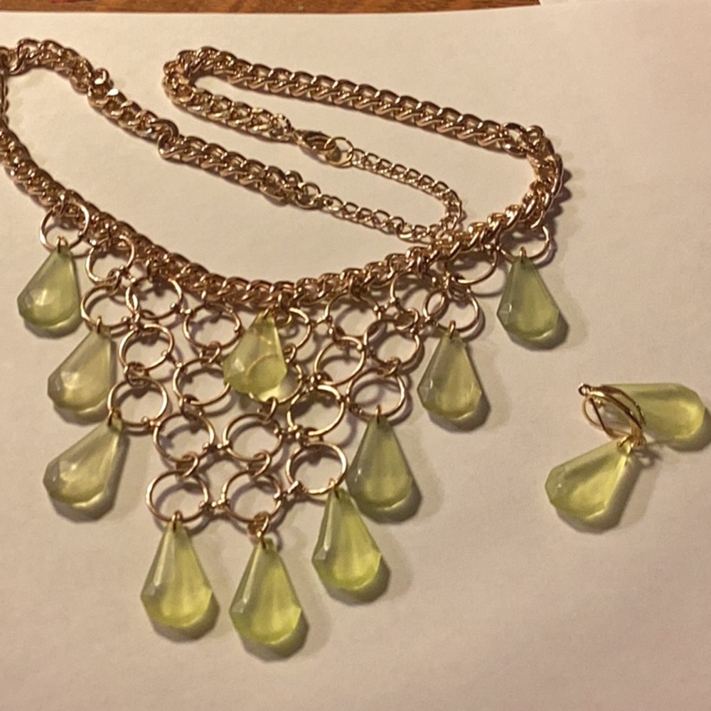 Gold and Green Teardrop Necklace Set